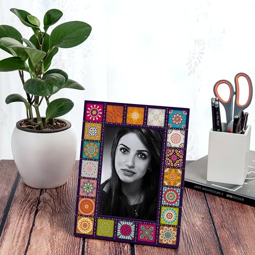 Image of Photo Frame with Gift Box | Size: 9 inch x 7 inch (Photo 4 inch x 6 inch) | Multi Mandala | Aesthetic Decorative Photo Frame for Wall Mount and Tabletop