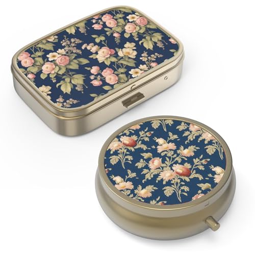 Image of Pill Case Pill Box with Mirror Retro Small Pill Case for Purse or Pocket Bronze Pill Box or Vitamins, Fish Oil, Supplements, Pill Containe Travel Gifts(2PCS)