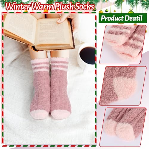 Image of SAIWEILAI ONLINE 7 Pieces Christmas Fuzzy Socks Gift Set:6 Pair of Soft Cozy Warm Socks with Christmas Gifts Box for Women