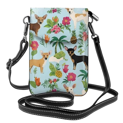 Women Ladies Girls Roomy Pockets Cell Phone Shoulder Bag Crossbody Bag Credit Card Stash Money Carrier, Water Resistant, Yoga Riding Bag - Chihuahua Dog Pineapple Art