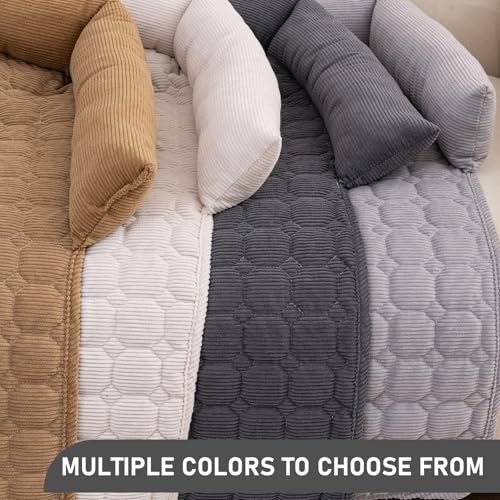 OKYUK Premium Hundebett - Sofaschutz für Haustiere, Hundematten, Haustierbett, handgefertigtes und waschbares Hundekissen, Flauschige Hundematte für alle Größen (Kord Hellgrau, 90 x 90CM)