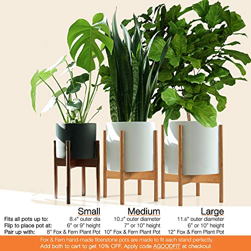 Fox & Fern Mid-Century Modern Plant Stand - Bamboo - EXCLUDING 10" White Ceramic Plant Pot