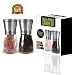 Cheffco Salt and Pepper Grinder Set with Adjustable ceramic Coarseness and Matching Stand, Crystal Glass & Brushed Stainless Steel Pepper shaker Mill, No battery electric use