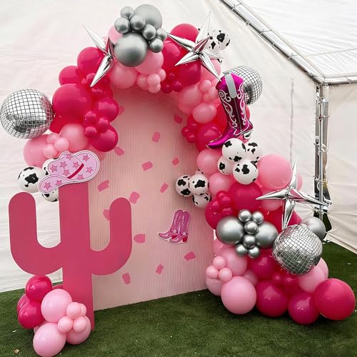 Image of YMSZ Pink and Cow Print Balloons, 67pcs 12 Inch Cowgirl Balloons, Pink and Cow Balloon for Birthday, Baby Shower, Cowgirl Rodeo Party, Farm Party Decorations