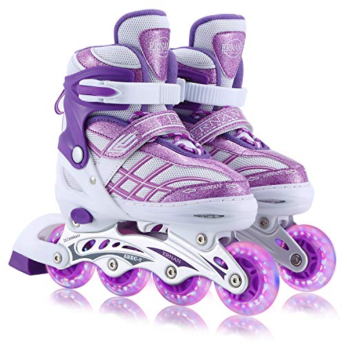 Kids Adjustable Inline Skates with Full Light Up Wheels, Fun Flashing Beginner Skates for Girls Boys(Purple, Medium)