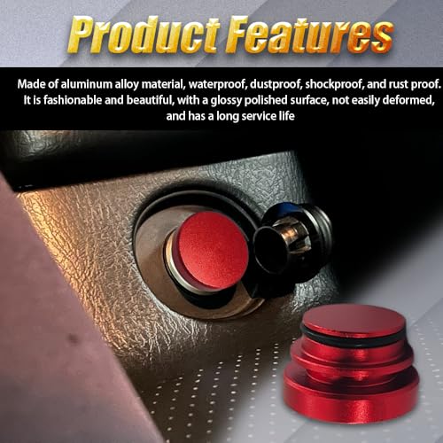 Image of Car Cigarette Lighter Plug Cover, Car Plug Cap, Aluminum Auto Cigarette Lighter Plug Part, Waterproof Dustproof Plug Auto Accessory for Vehicles with Standard 12 Volt Power Source (Red)
