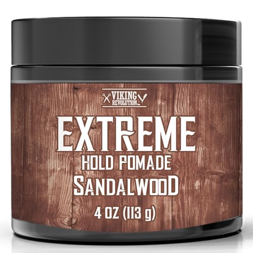Viking Revolution Sandalwood Hair Pomade for Men – Extreme Hold Water-Based Hair Gel – Extra Firm Strong Hold With High Shine – Mens Pomade (4oz)