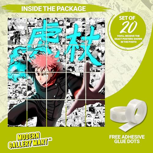 Image of MODERN GALLERY MART Pack of 20 Jujutsu Kaisen Yuji Itadori Manga Poster | A4 Size Anime Wall Art (8.3 x 11.7 inch) | Manga Posters with Glue Dots | Anime Poster for Bedroom, Living Room, Office