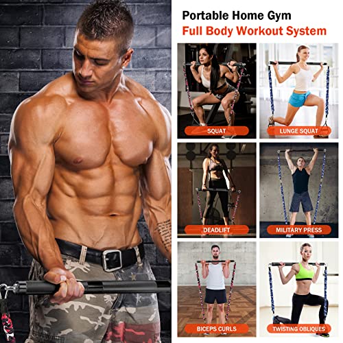 Dasking Portable Home Gym Resistance Band Bar Set With 8 Anti-Break Stackable Resistance Bands,Detachable 500Lbs 2 In 1 Pilates Bar With Bands,Full Body Workout Equipment Exercise Bar Set (Black) #TOP1