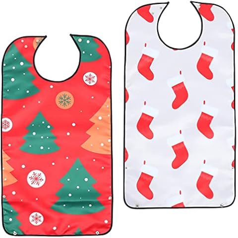 Ciieeo Christmas Themed Adult Bibs for Eating Washable Elderly Dinning Clothes Protector Reusable Adults Apron Mealtime Bib for Seniors Patients Disability 2Pcs Cover