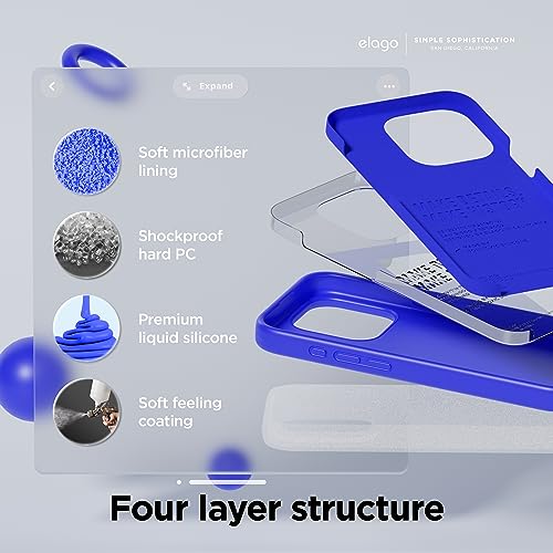 Image of elago Compatible with iPhone 15 Pro Case, Liquid Silicone Case, Full Body Protective Cover, Shockproof, Slim Phone Case, Anti-Scratch Soft Microfiber Lining, 6.1 inch (Cobalt Blue)