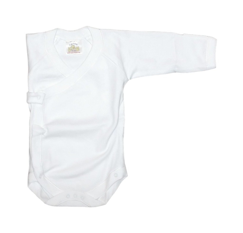 CARLINO2-Pack Side Snap Kimono Long Sleeve Bodysuits with Mittens - Extra Soft, White, New Born