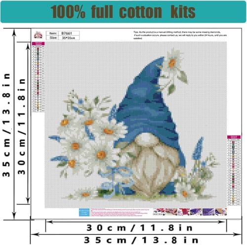 Image of 4 Pack Stamped Cross Stitch Kits for Adults - Gnome Flower Embroidery Kits for Beginners Adults,11 CT Patterns Dimensions Counted Cross Stitch Kits for Adults Arts Craft Kits13.8x13.8-12x16 inch