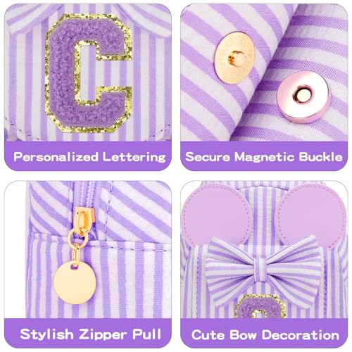 Image of Initial Purse for Girls Kids,Birthday Gifts for 3-8 Years Old | Personalized Crossbody Bag, Small Toddler Sling Bag Cute Fanny Pack, Gift for Daughter Sister Grandkids, Striped Purple C
