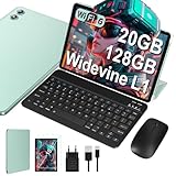 JUEDUR Newest 10 Pollici Android 14 Tablet, 20GB RAM+128GB ROM(1TB TF), Octa-Core, 5G/2.4G WiFi 6, 6000mAh, Widevine L1, BT 5.0, 8MP + 5MP, Tablet PC con Custodia, Tastiera e Mouse - Torrente Verde