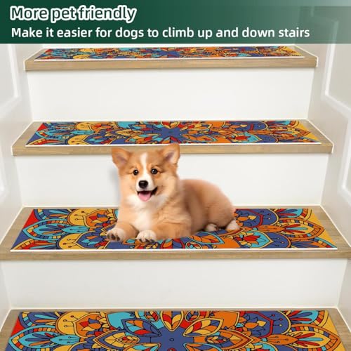 Alfombras antideslizantes para escaleras de madera con diseño psicodélico pack de 15 6