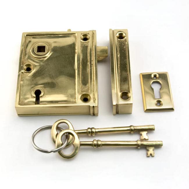 Signature Hardware 316113 Vertical Iron Rim Lock Set with 2-1/4" Backset - Left Hand