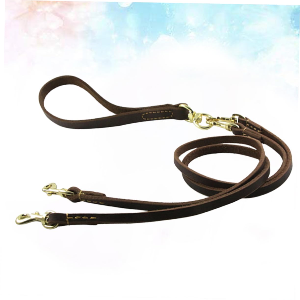 Guinzaglio Doppio a Due Teste in Pelle Bovina per Cani | 1 Pezzo 1, 6x120cm, Colore Caffè, Leggero e Robusto, per Cuccioli e Cani in Viaggio E'aperto