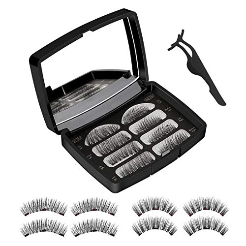 Preisvergleich Produktbild Magnetische Wimpern Natürlich, 3D Künstliche Wimpern Set Wiederverwendbare Kunstfaser Magnetische Magnet Wimpern Falsche Wimpern Edelstahl Pinzette, 8 Stücke