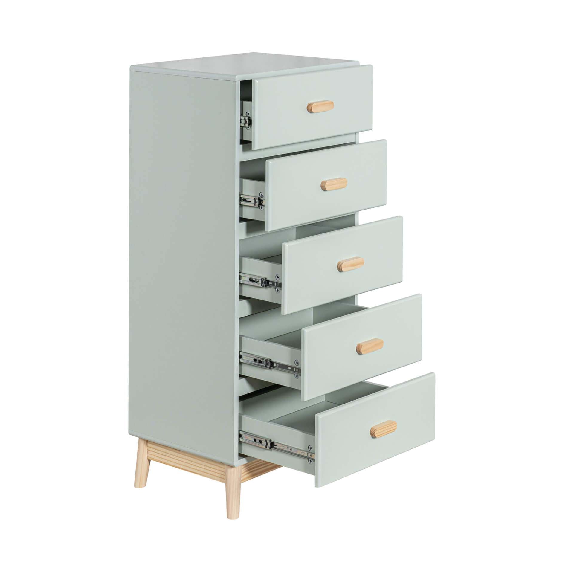 Rebecca Mobili Commode pour Enfants, Commode Gain de Place, Vert Eau Marron, Pin MDF, Style Scandinave, pour Chambre Montessori - Dimensions HxLxP: 115 x 50 x 40 cm - Art. RE6982