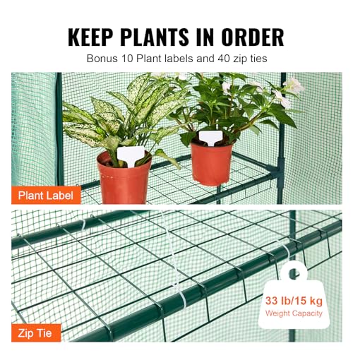 VEVOR foliekas 141x74,5x205cm Tomatenserre 15kg draagvermogen Kas Tuinhuis Koud frame PE materiaal Stalen buis Tomatenhuis Groentenserre met 4 planken Plantenhuis - Afbeelding 6