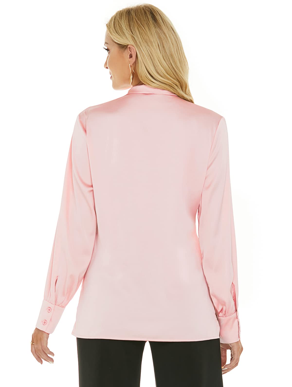 Escalier Damen Seidenbluse Schleife Ausschnitt Langarm Satin Button Down Hemd Casual Büro Bluse Top