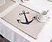 Living Fashions Table Placemats Set of 4 - Beach Themed Nautical Kitchen Placemats for Dining Table - 100% Washable Cotton Place Mat- Seashell, Sand Dollar, Starfish & Anchor Designs with Fringes