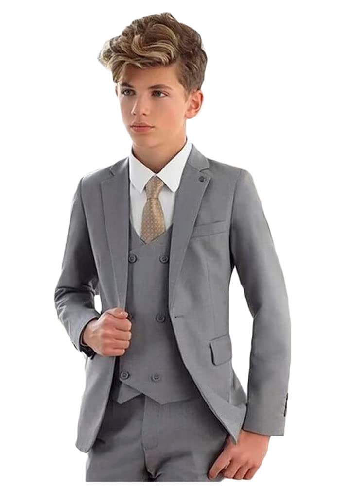 Costume à revers en pointe pour garçons, coupe ajustée, avec veste, gilet et pantalon, idéal pour les fêtes, les événements formels et les mariages