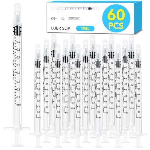 60 pcs 1ml syringe with cap for liquidoral syringe without needle for medicine dropper colostrum collect feeding pets liquid measuring individually sealed luer slip
