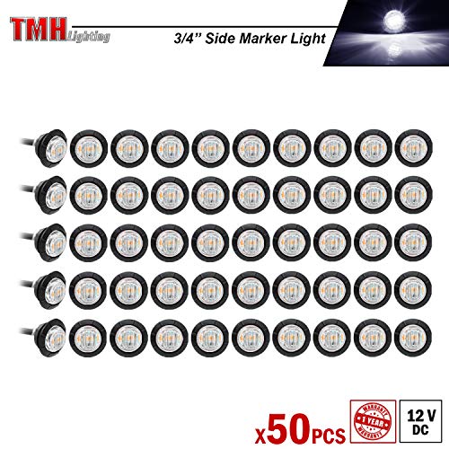 50 Pcs TMH 3/4 Inch Mount White LED Clearance Markers Bullet Marker lights, side marker lights, led marker lights, led side marker lights, led trailer marker lights, trailer marker light