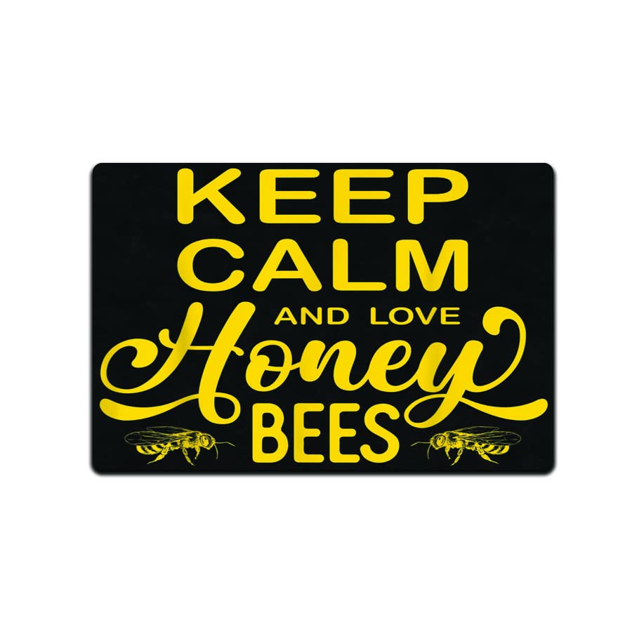 Keep Calm And Love Honey Bees 12 X 8 Tin Metal Sign Décor Garden Honeycomb Bumble Dandelion Queen Honey Yard Spring Summer Butterfly Wildflower Honeybee Pollinator Indoor Outdoor Rock MS071