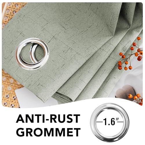 Image of H.VERSAILTEX Primitive Linen Curtains 100% Blackout Curtain Drapes Burlap Fabric Curtains with White Thermal Insulated Liner, Grommet Top Drapes Living Room /Bedroom (2 Panels, 42 x 84 Inch, Sage)