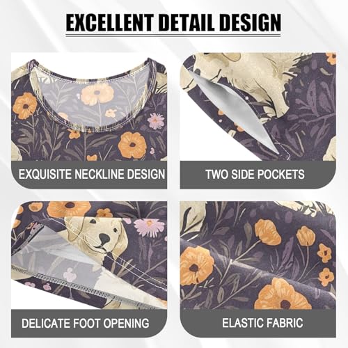 ALAZA Golden Puppy Dog Poppy Flower Pajamas Set Short Sleeve Cotton Sleepwear Summer Pjs 2 Piece 5-14Y4