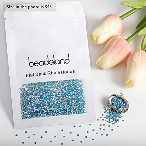 Image of Beadsland 2880pcs Flat Back Crystal Rhinestones Round Gems for Nail Art and Craft Glue Fix,Aquamarine AB,SS6,1.9-2.1mm | Flatback Glass Gems, 1.9-2.1mm, for Nail Art Craft, Glue Fix