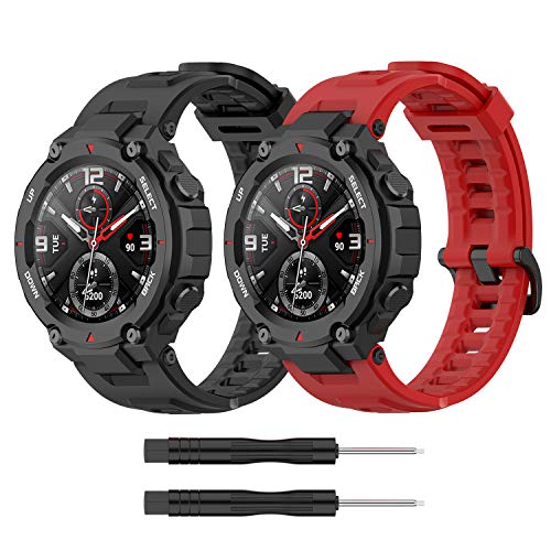 Aggdsh Compatible With Amazfit T-Rex Watch Bands,Silicone Replacement Band Straps Accessories Fit For Amazfit T-Rex, Amazfit T-Rex Pro Smartwatch (Red/Black) #TOP8