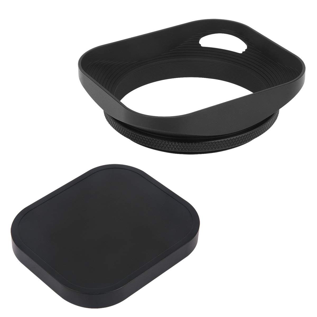 Haoge LH-B58P 58mm Metall Rechteckig Einschrauben Aushöhlen Sonnenblende Gegenlichtblende mit Kappe für Leica Leitz Messsucherkamera Objektiv mit 58mm E58 Filtergewinde Schwarz