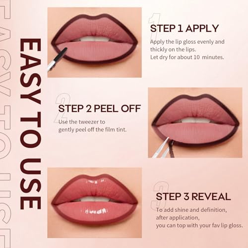 Image of 3Pcs Lip Stain Peel Off Set, Peel Off lip Liner Stain Long Lasting Waterproof, Matte Lip Tattoo Tint Transfer Proof, Highly Pigmented Color Lip Makeup(#01+02+03)