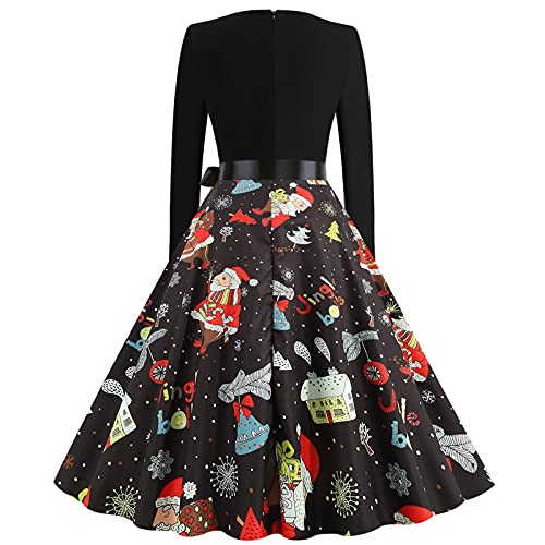 NJGRAE Robe Femme Ete Jupe Pantalon Homme Ladies Vintage Dress Long Sleeve Noel imprimé Knee-Length 1950 Housewife Evening Party Robe de Bal - Image 5