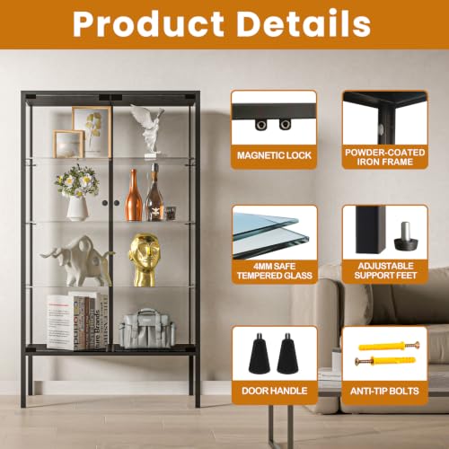 Image of Beauty4U Iron Frame Glass Display Cabinet, 4-Shelf Curio Cabinet