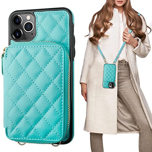 Bocasal Crossbody Wallet Case Card Holder for iPhone 11 Pro Max Mint Green