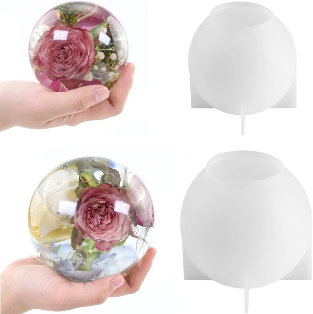 2 Pcs Large Sphere Resin Molds, One-Piece 3D Seamless Silicone Ball Molds For Diy Crafts, Flower Keepsakes, Home Decor