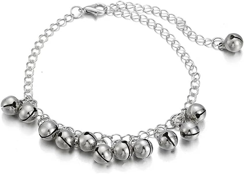 Boho Jingling Bell Tassel Anklet Bracelet for Women Vintage Silver Sounds Bells Beaded Adjustable Jingle Charm Ankle Foot Chain Indian Gypsy Barefoot Sandals Goth Hippie Anklets Feet Summer Beach Belly Dance Jewelry