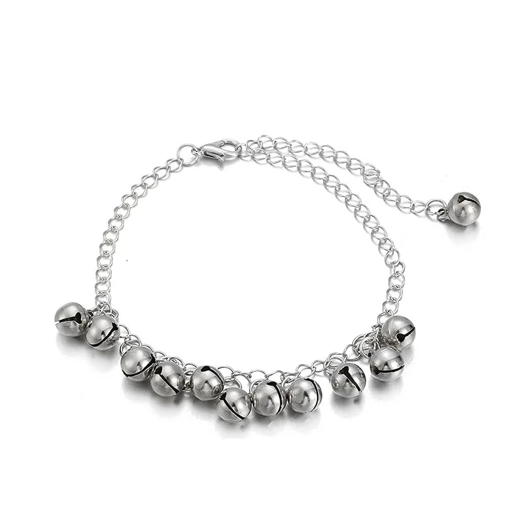 shidara Boho Jingling Bell Tassel Anklet Bracelet for Women | Vintage Silver Tone Jingle Bells Adjustable Ankle Foot Chain | Gypsy Hippie Goth Barefoot Sandals Beach Dance Jewelry-picture-10
