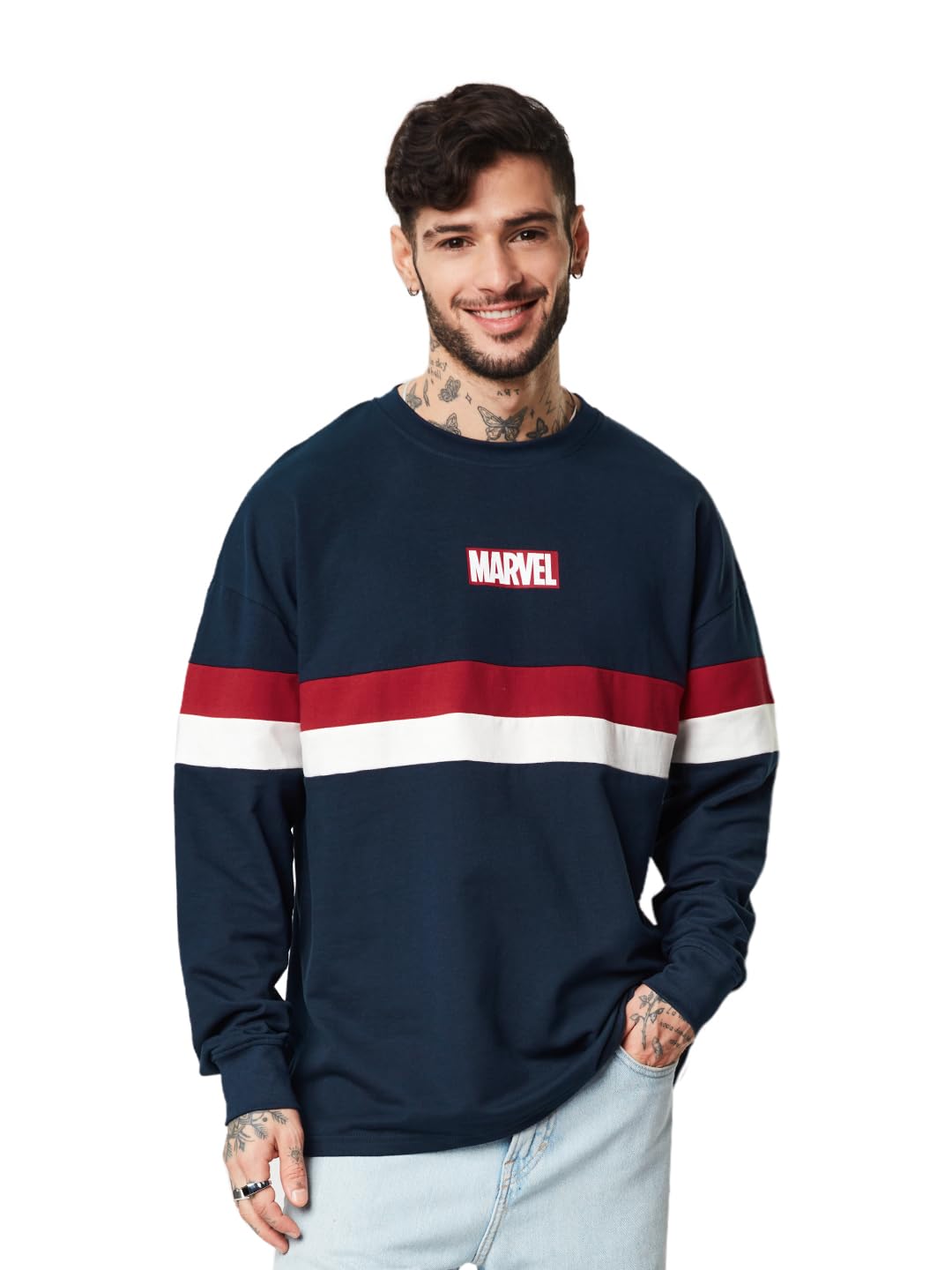 the souled store | Official Marvel: Avengers Assemble Mens and Boys T-Shirts|Full Sleeve|Oversized fit Graphic Printed|100% Cotton Navy Blue Color Oversized Full Sleeve T-Shirts-picture-22