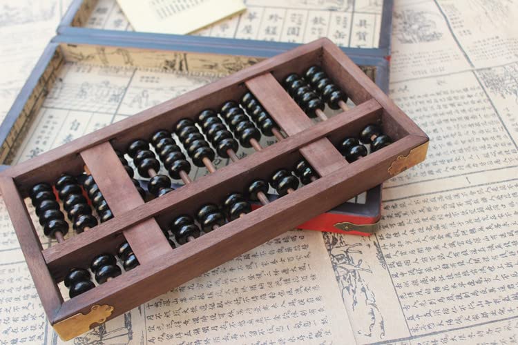Image of 13 Column Classic Wooden Abacus with Vintage Leather Box, Aging Treatment,for Adults, Soroban for Study Decoration or Gift