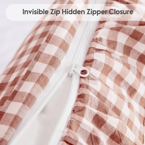2 Pack Taupe Plaid Pillow Covers 18x18 inches, 2 Pack 100% Washed Cotton Gingham Throw Pillow, Vintage Checkered Ruffle Pillow Shams Pillow Cases for Sofa, Bed, Living Room