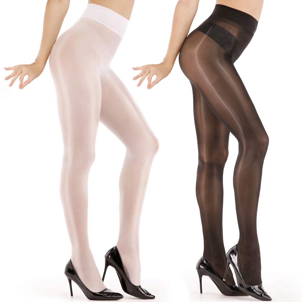 Women's Super Sexy Shiny Sheer Control Top Footed Tights Silk Stockings Ultra Shimmery High Waist Pantyhose