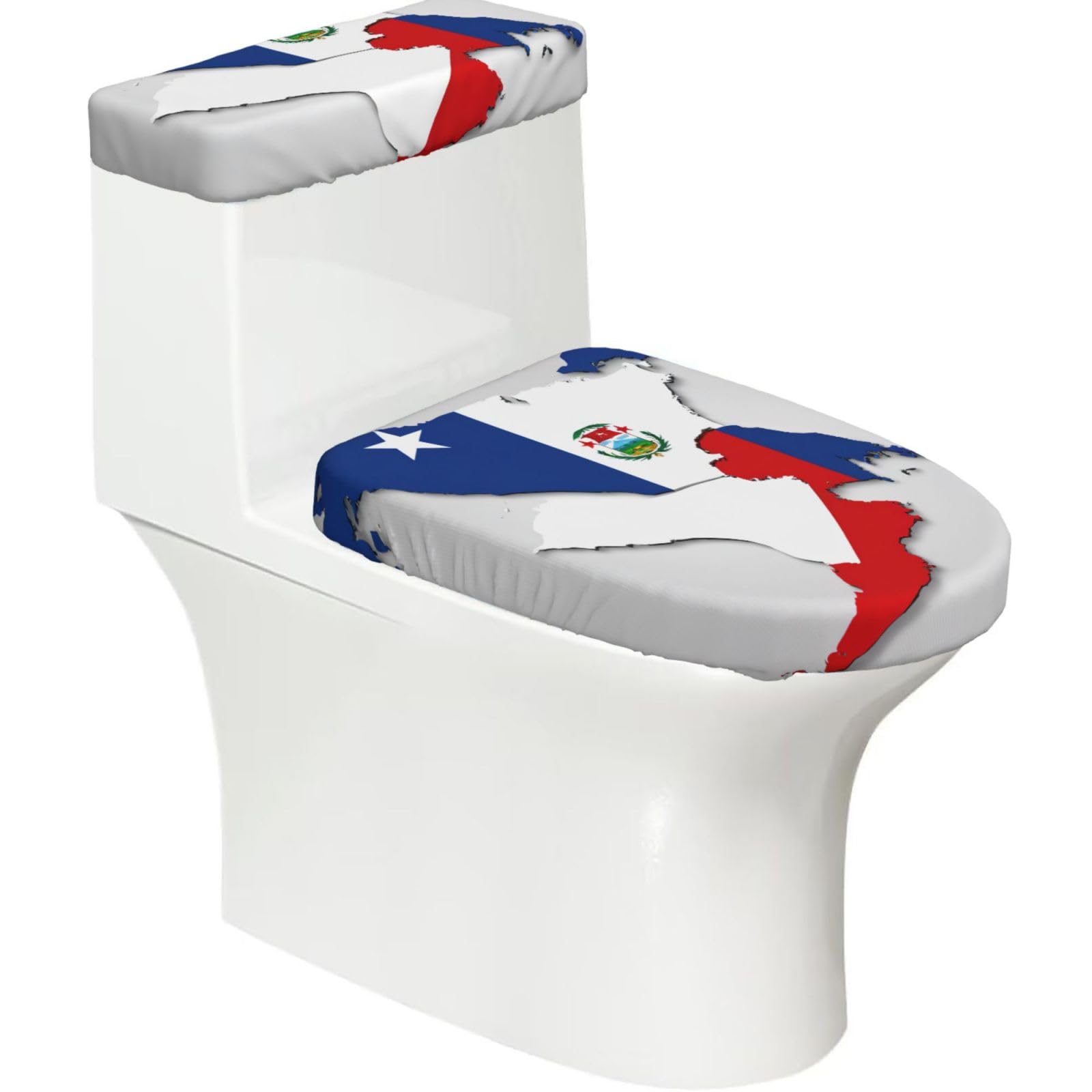 Panama Flag Map 02 Print Bathroom Decor Toilet Lid Cover And Tank Covers, Restroom Accessories Fits Most Round