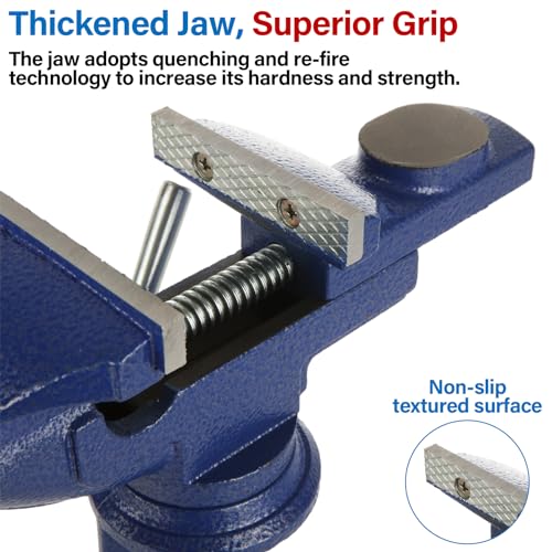 MUXHEL Vice 70mm, Bench Vice Clamp 360° Swivel Base Vices for Workbench, Heavy Duty Work Bench Clamp Table vice for Small DIY Craft Projects Sanding Drilling Welding-Blue 4 MUXHEL Vice 70mm, Bench Vice Clamp 360° Swivel Base Vices for Workbench, Heavy Duty Work Bench Clamp Table vice for Small DIY Craft Projects Sanding Drilling Welding-Blue - Image 4