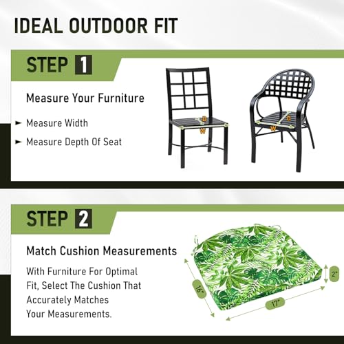 Image of Basic Beyond Outdoor Chair Cushions Set of 4, Outdoor Cushions for Patio Furniture, Water Resistant Patio Chair Cushions with 2 Ties, 17x16x2, Green Leaves